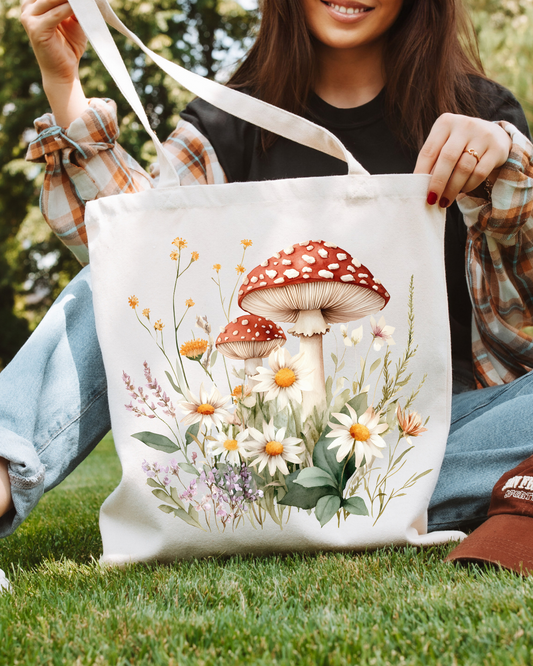 Mushroom Botanical Canvas Tote Bag
