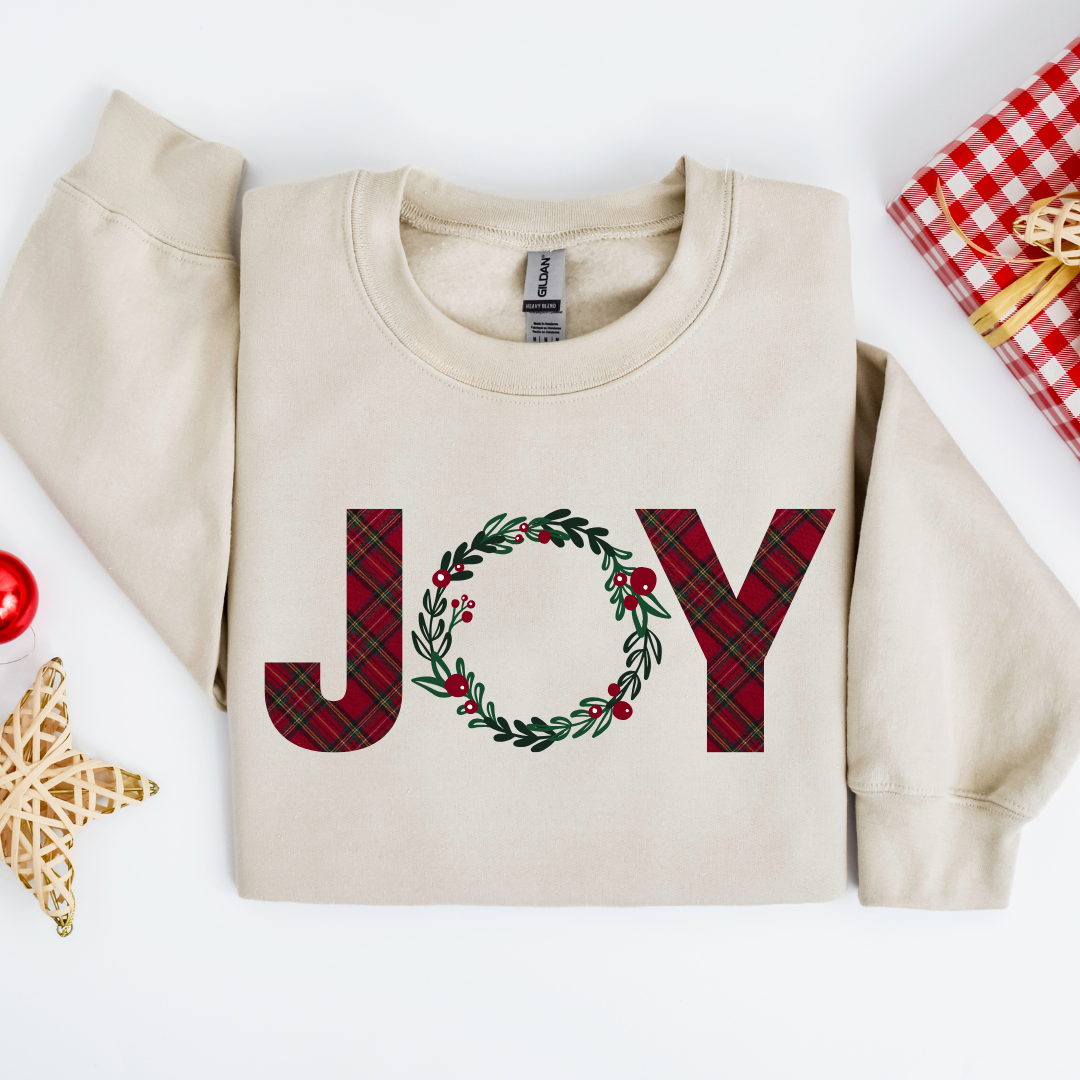 JOY Plaid Wreath Sweatshirt