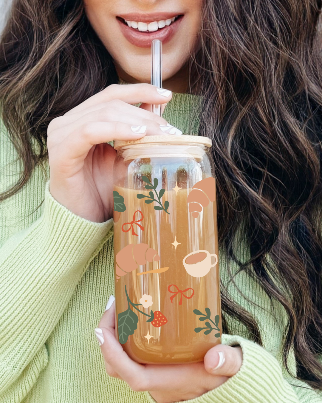Croissant Mornings Glass Cup