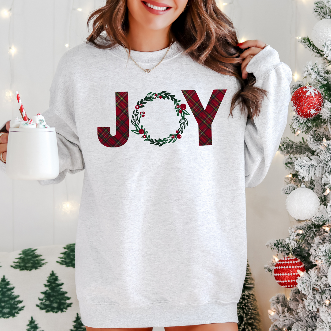 JOY Plaid Wreath Sweatshirt