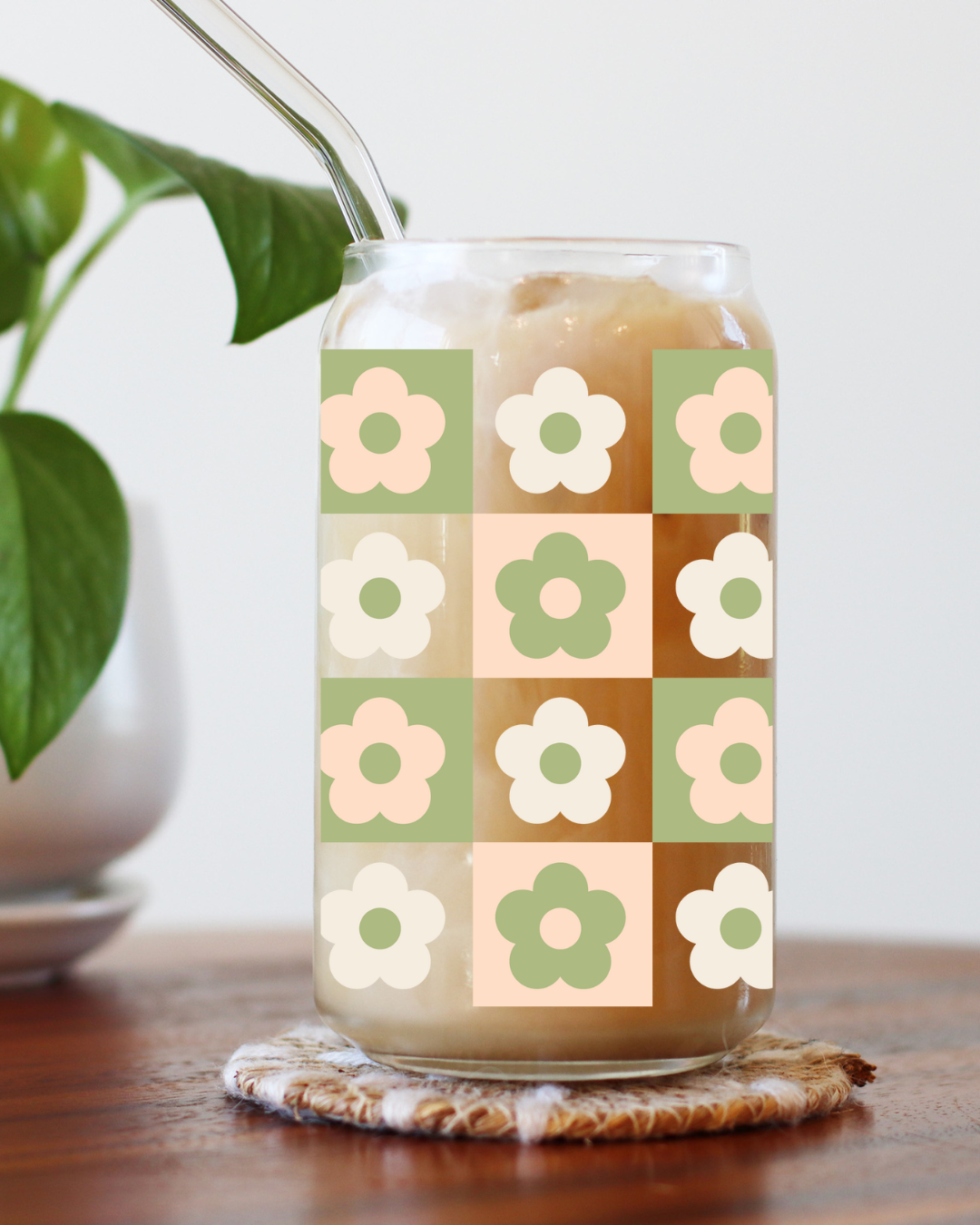 Retro Flowers Glass Cup