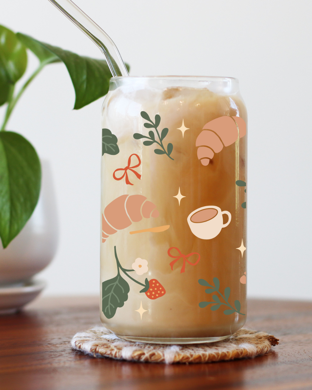 Croissant Mornings Glass Cup