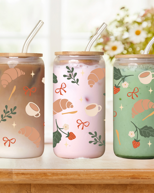 Croissant Mornings Glass Cup