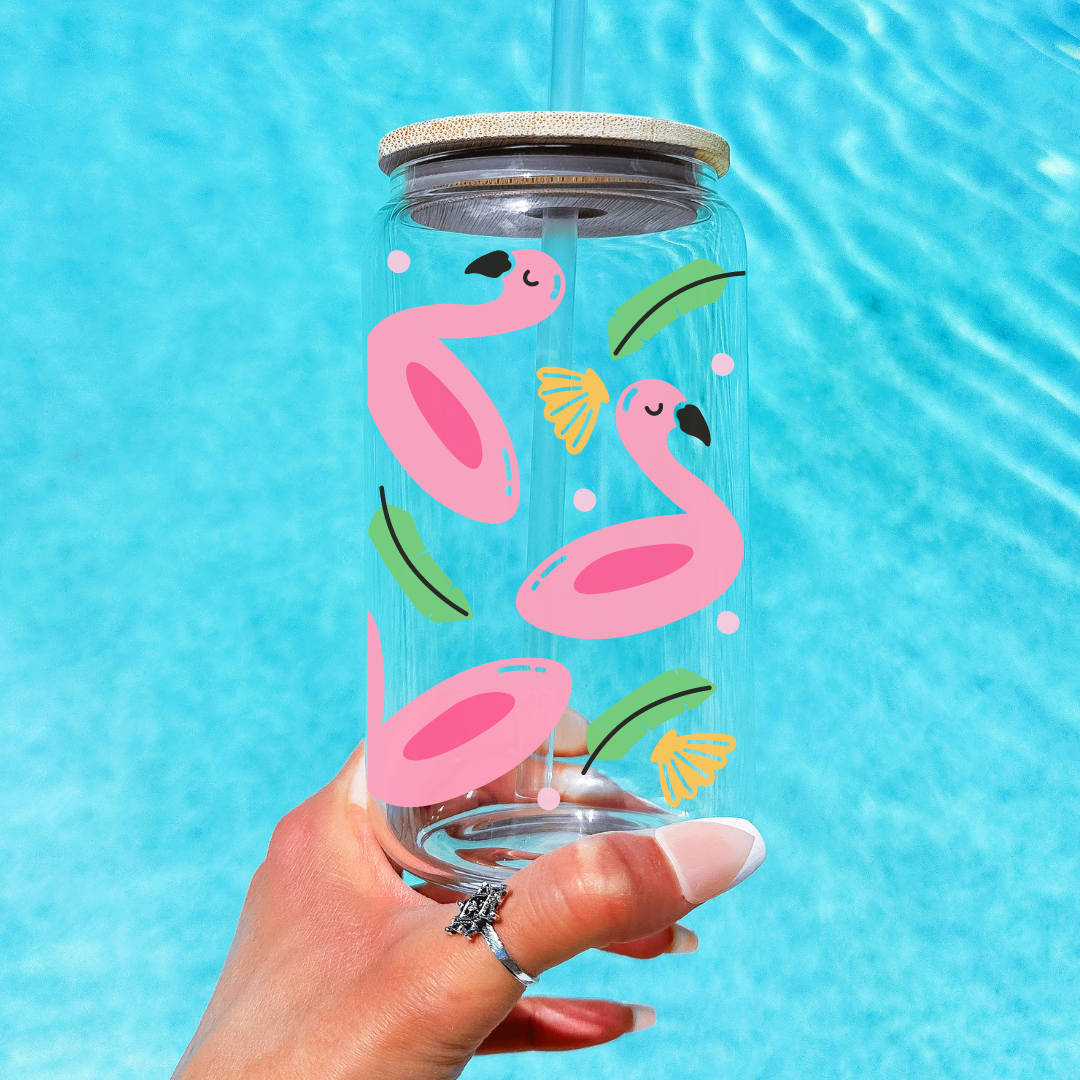 Flamingo Floaties Glass Cup