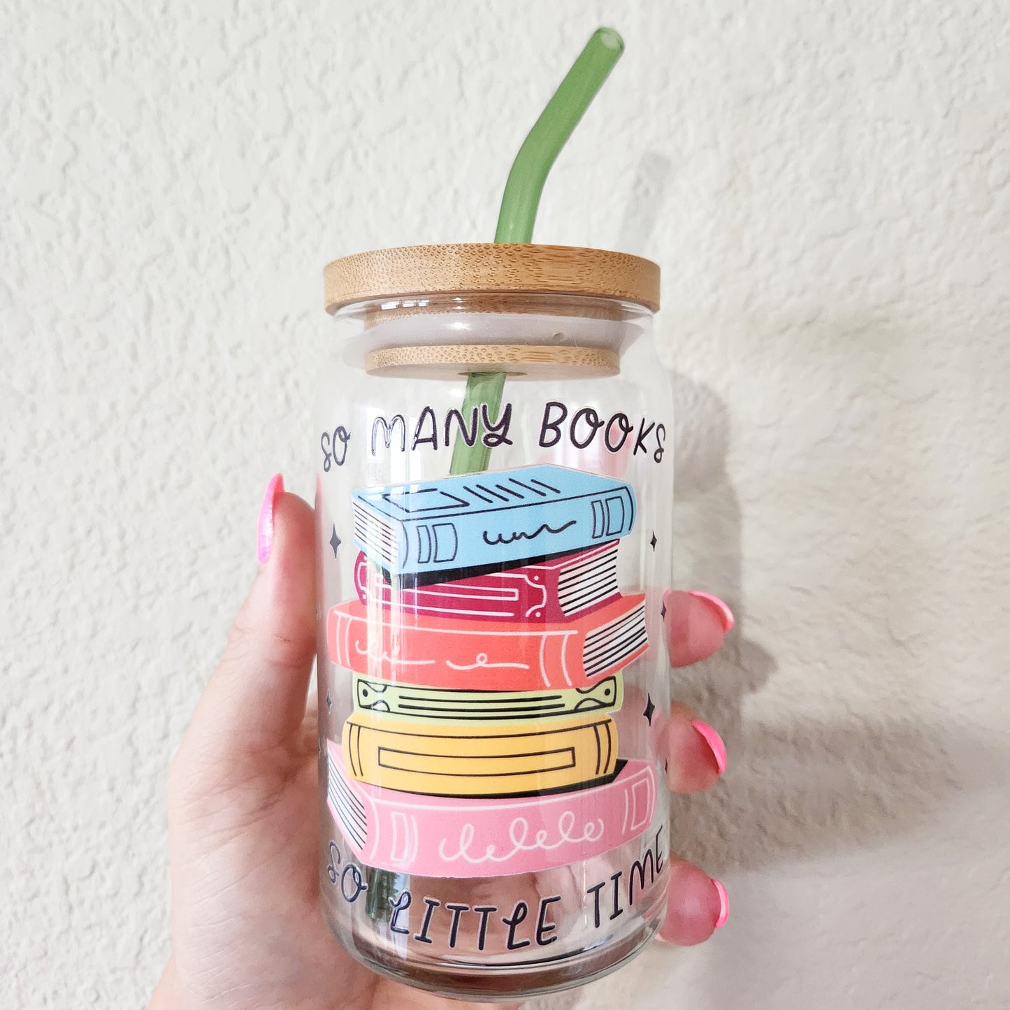 So Many Books Glass Can Cup