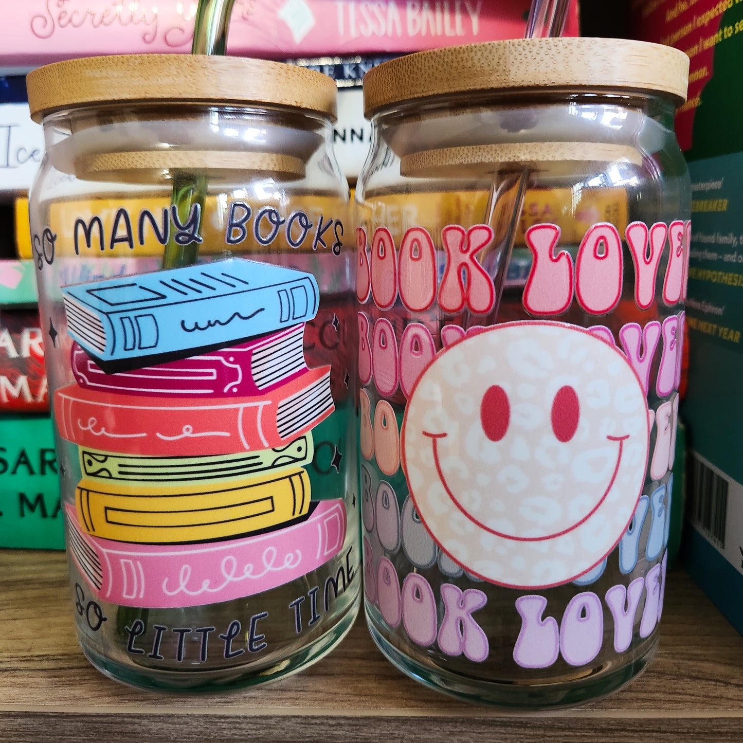 So Many Books Glass Can Cup