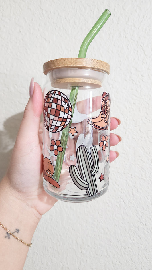Disco Cowgirl Glass Can Cup