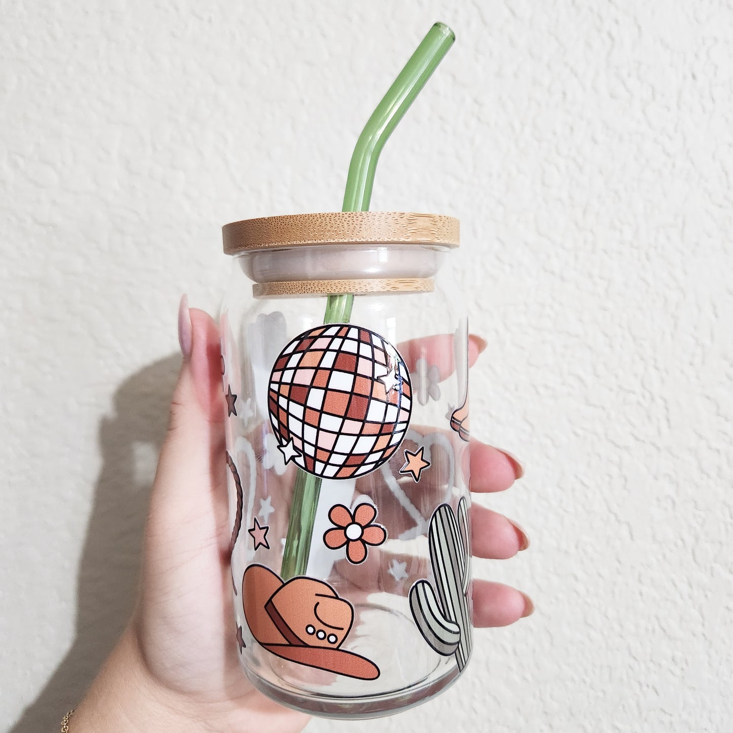 Disco Cowgirl Glass Can Cup