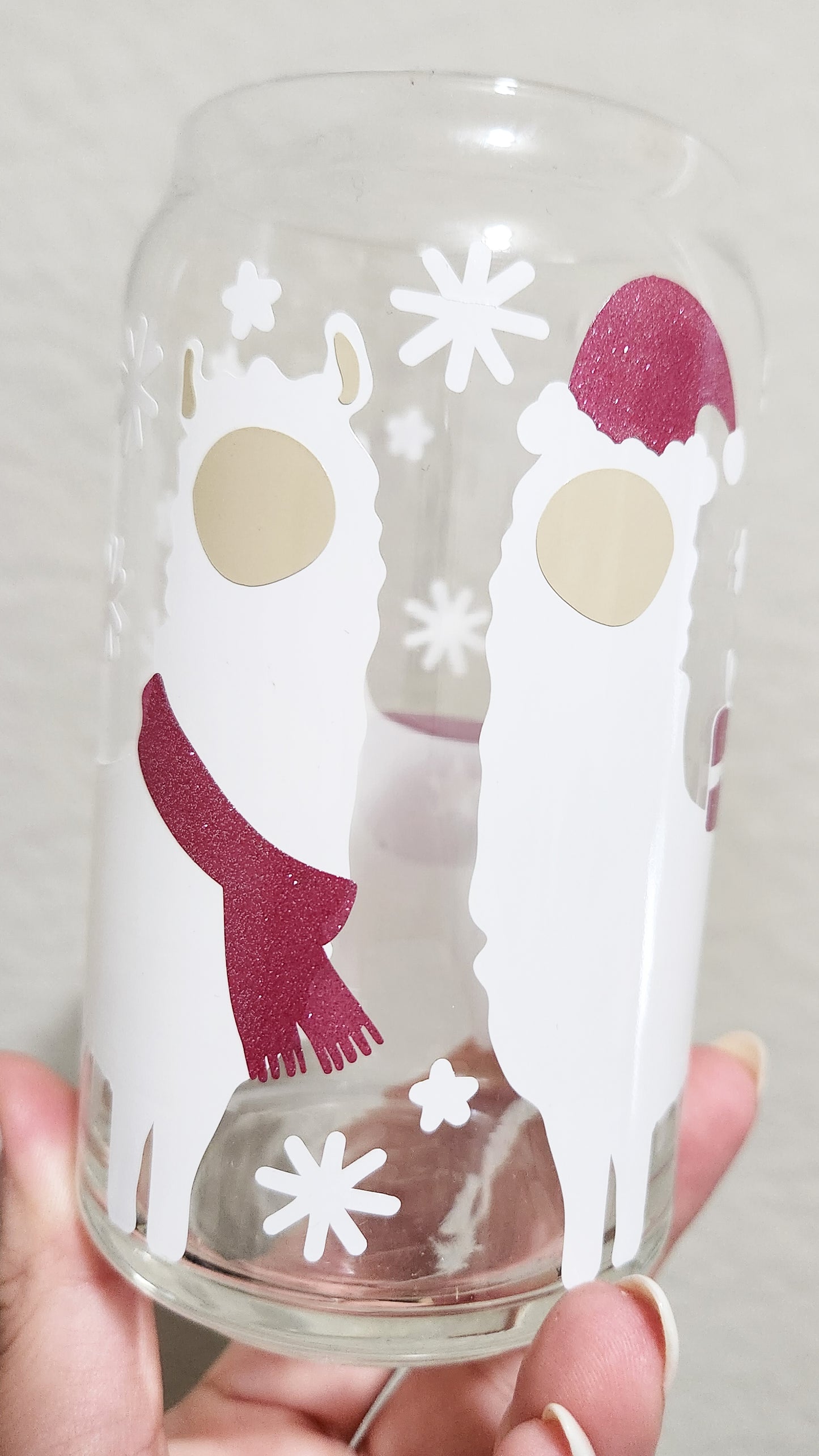 Holiday Llamas Glass Can Cup