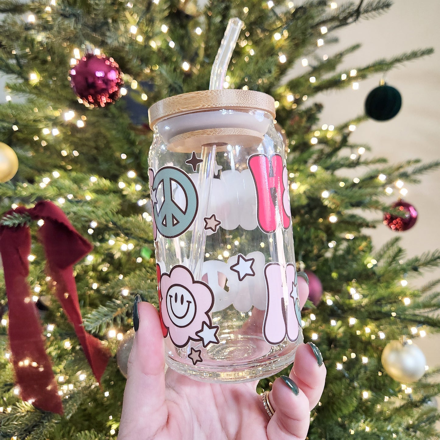Retro Ho Ho Ho Glass Cup