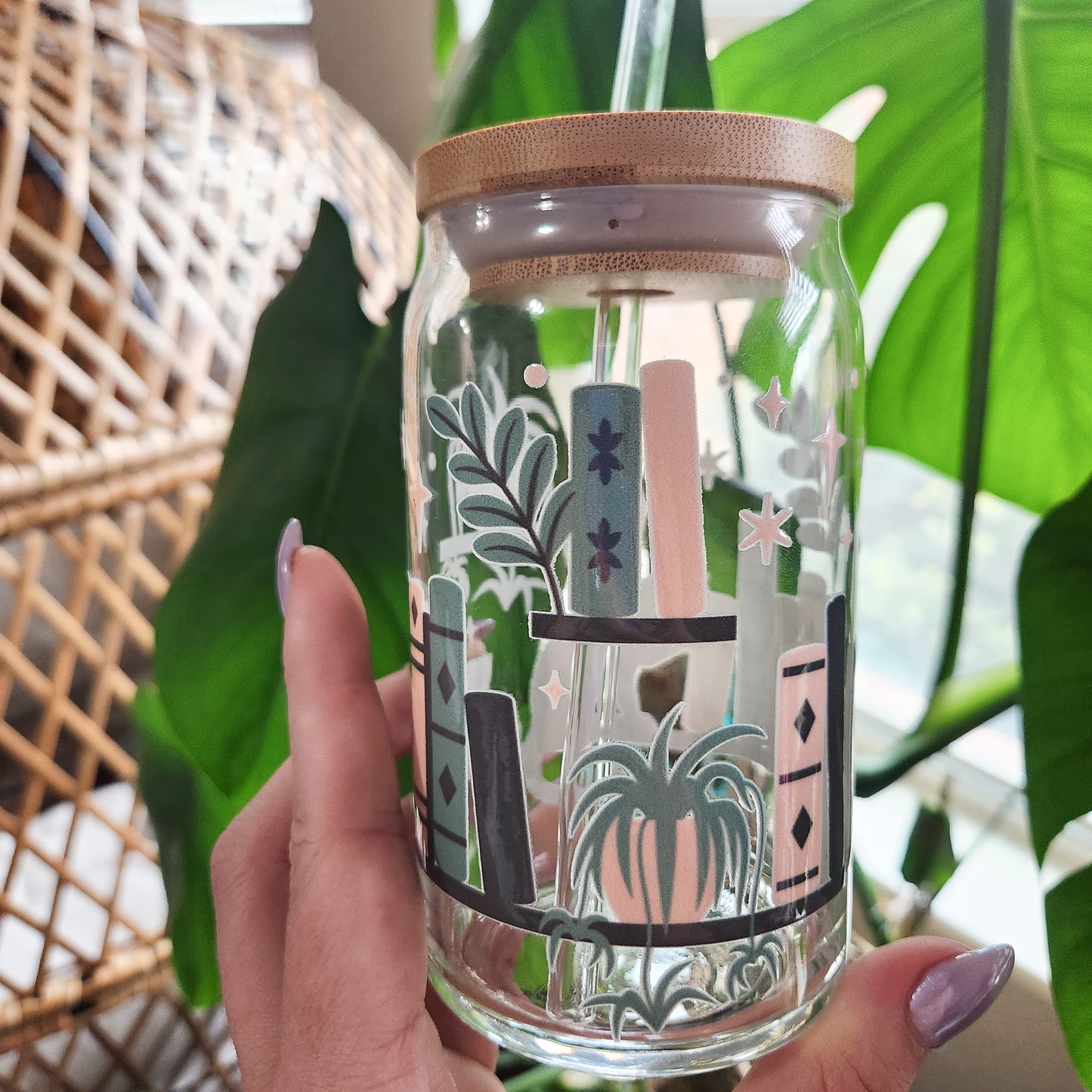 Cats, Books, and Plants Glass Cup