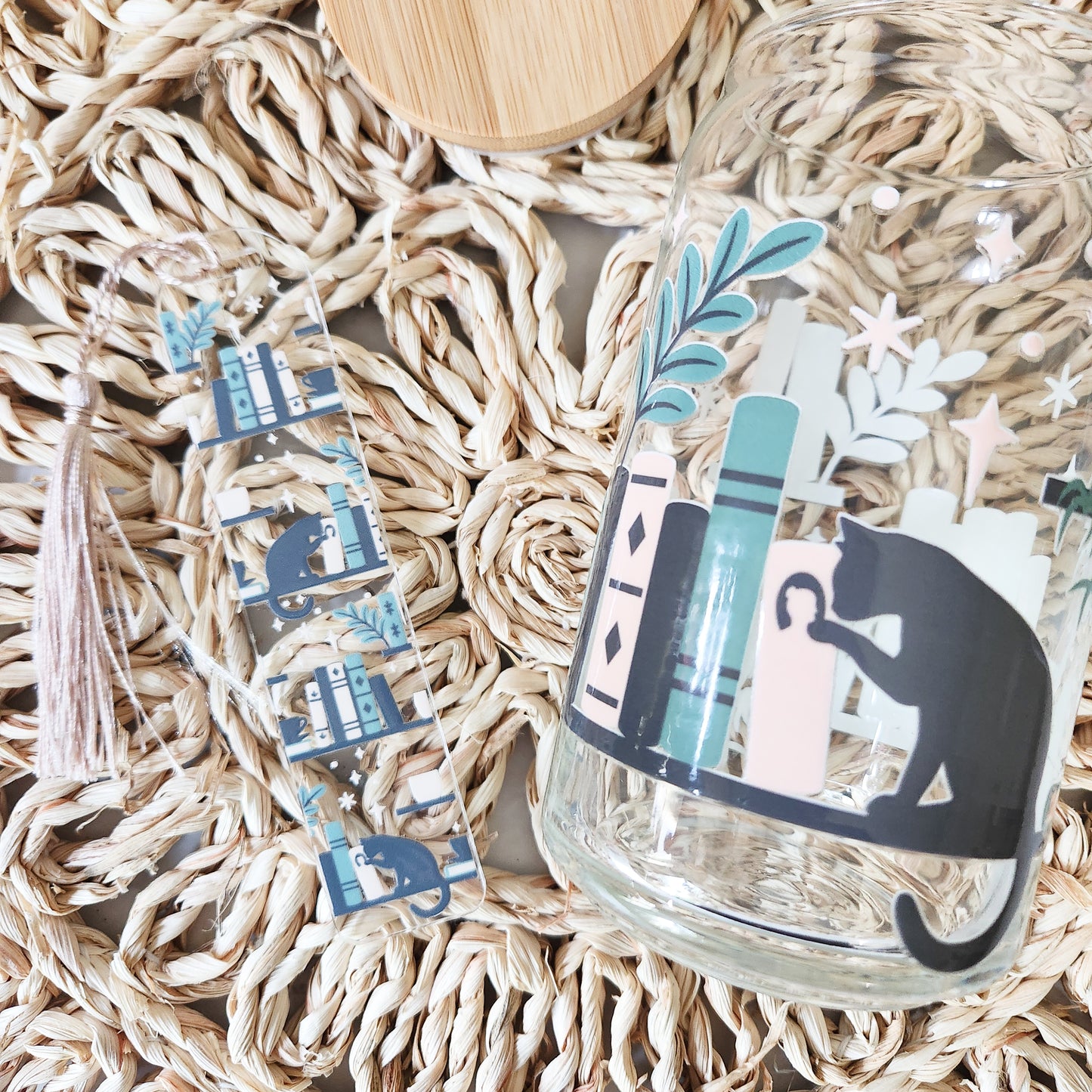 Cats, Books, and Plants Glass Cup