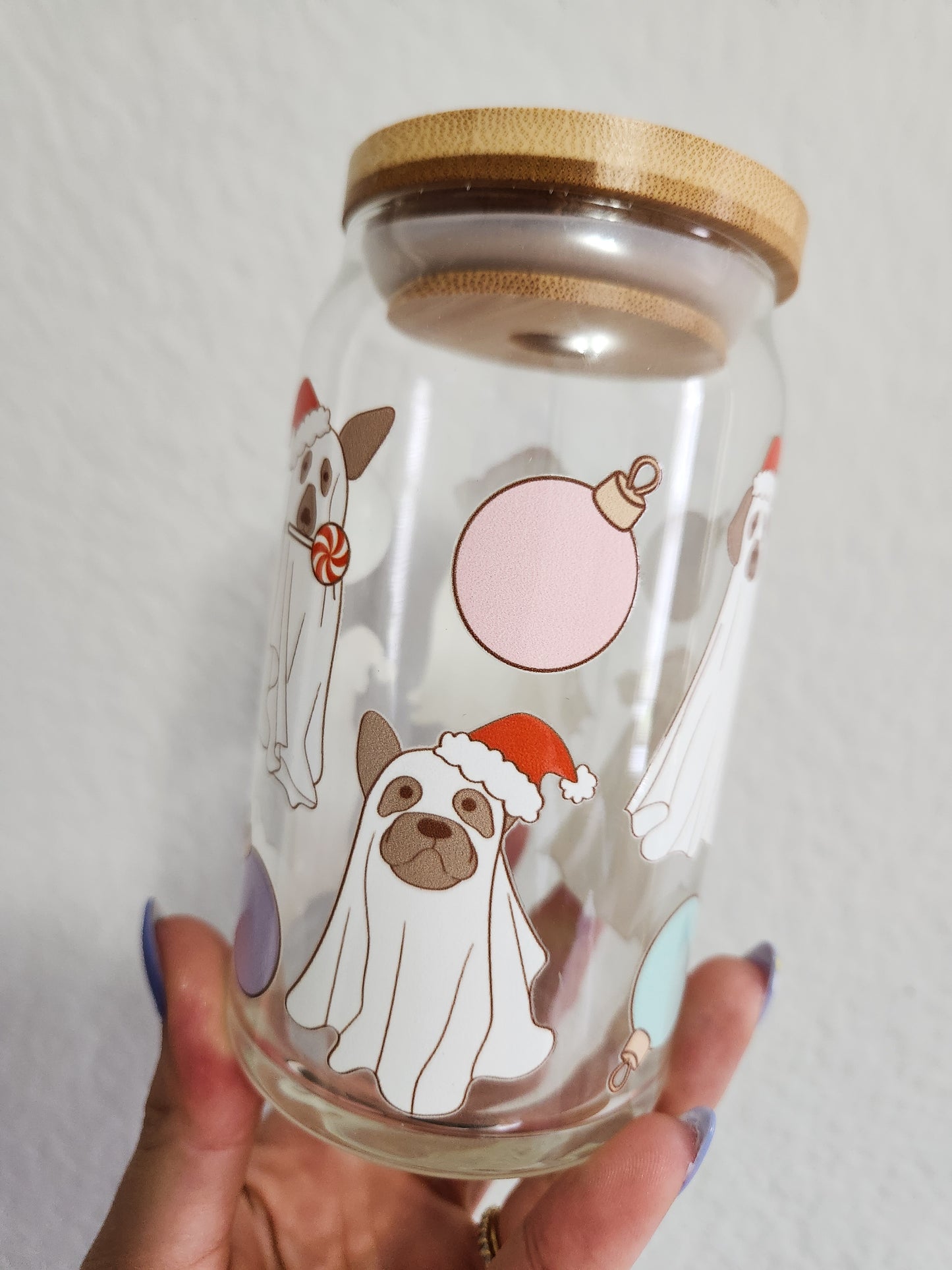 Holiday Dog Ghosties Glass Cup