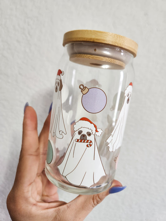 Holiday Dog Ghosties Glass Cup