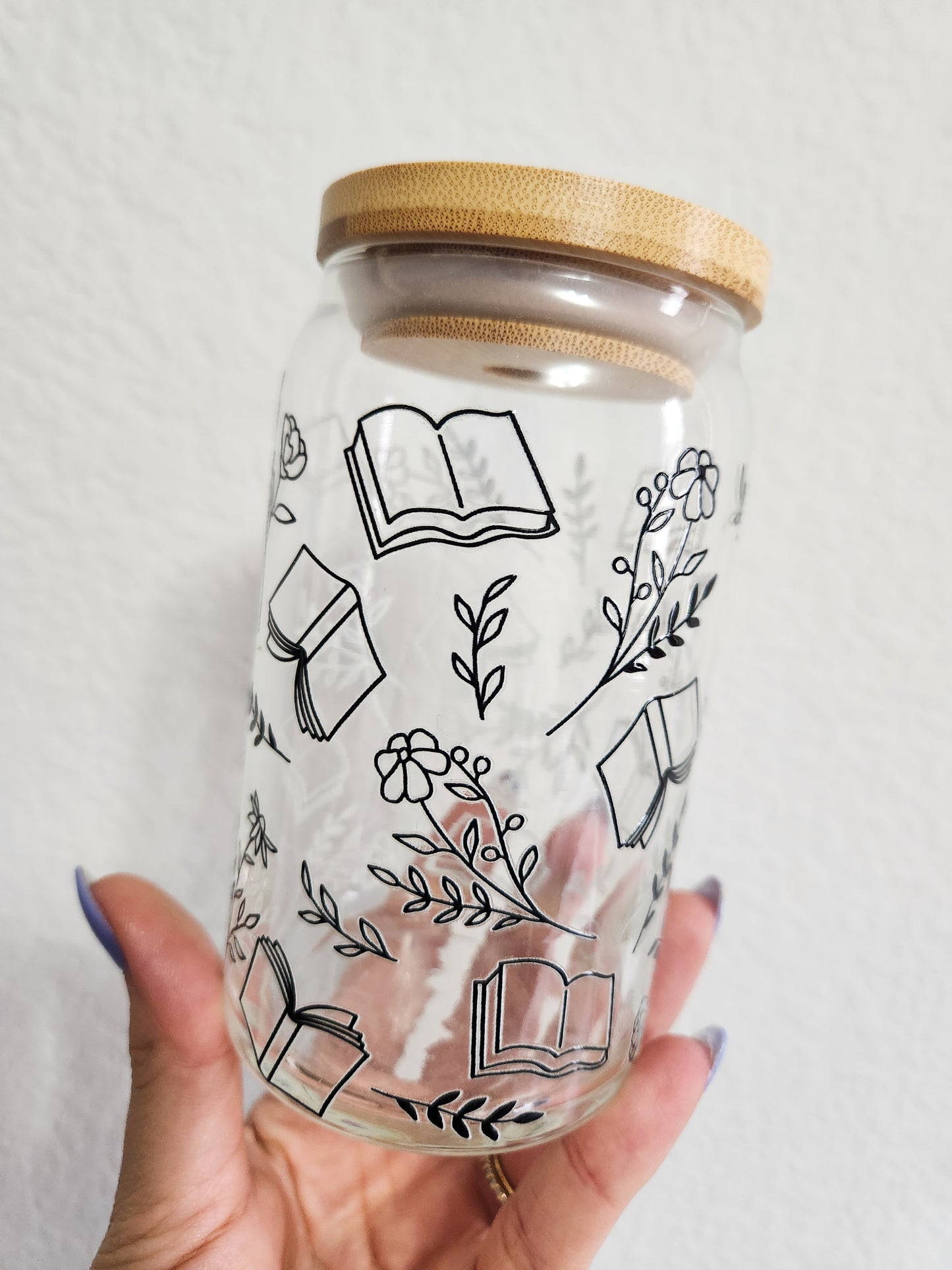 Florals + Books Glass Cup