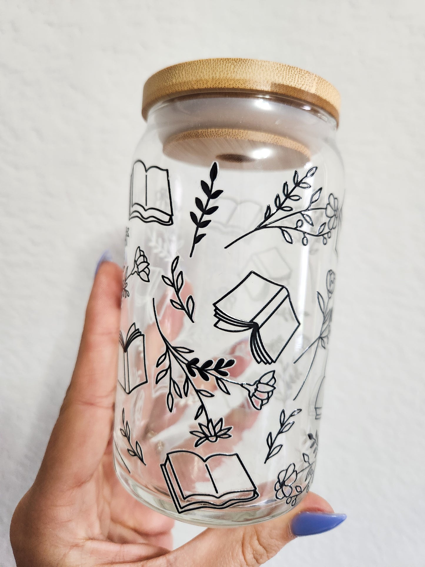 Florals + Books Glass Cup