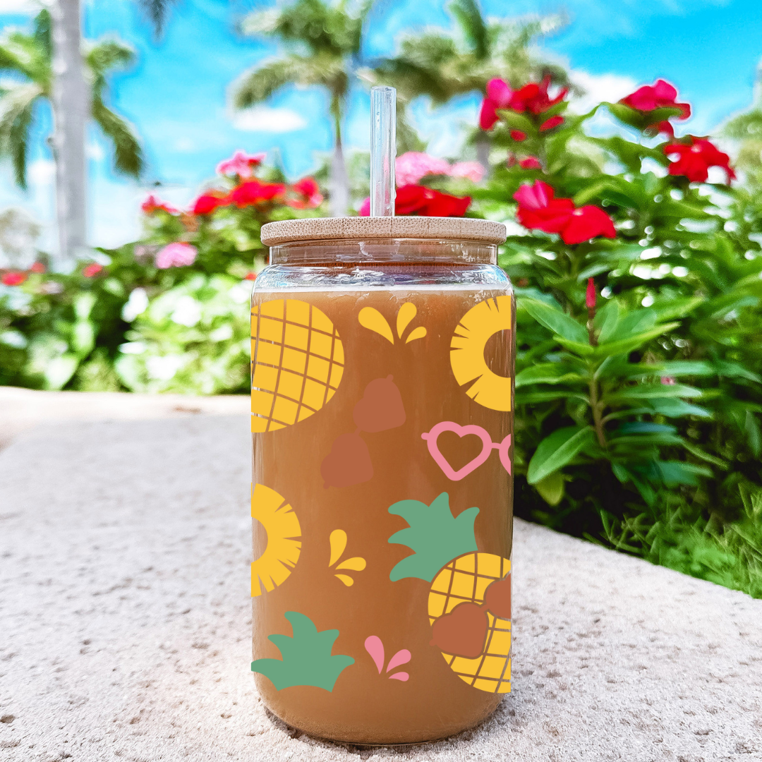 Summer Pineapples Glass Cup