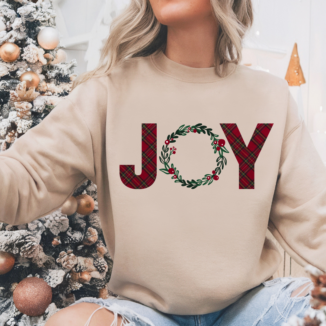 JOY Plaid Wreath Sweatshirt