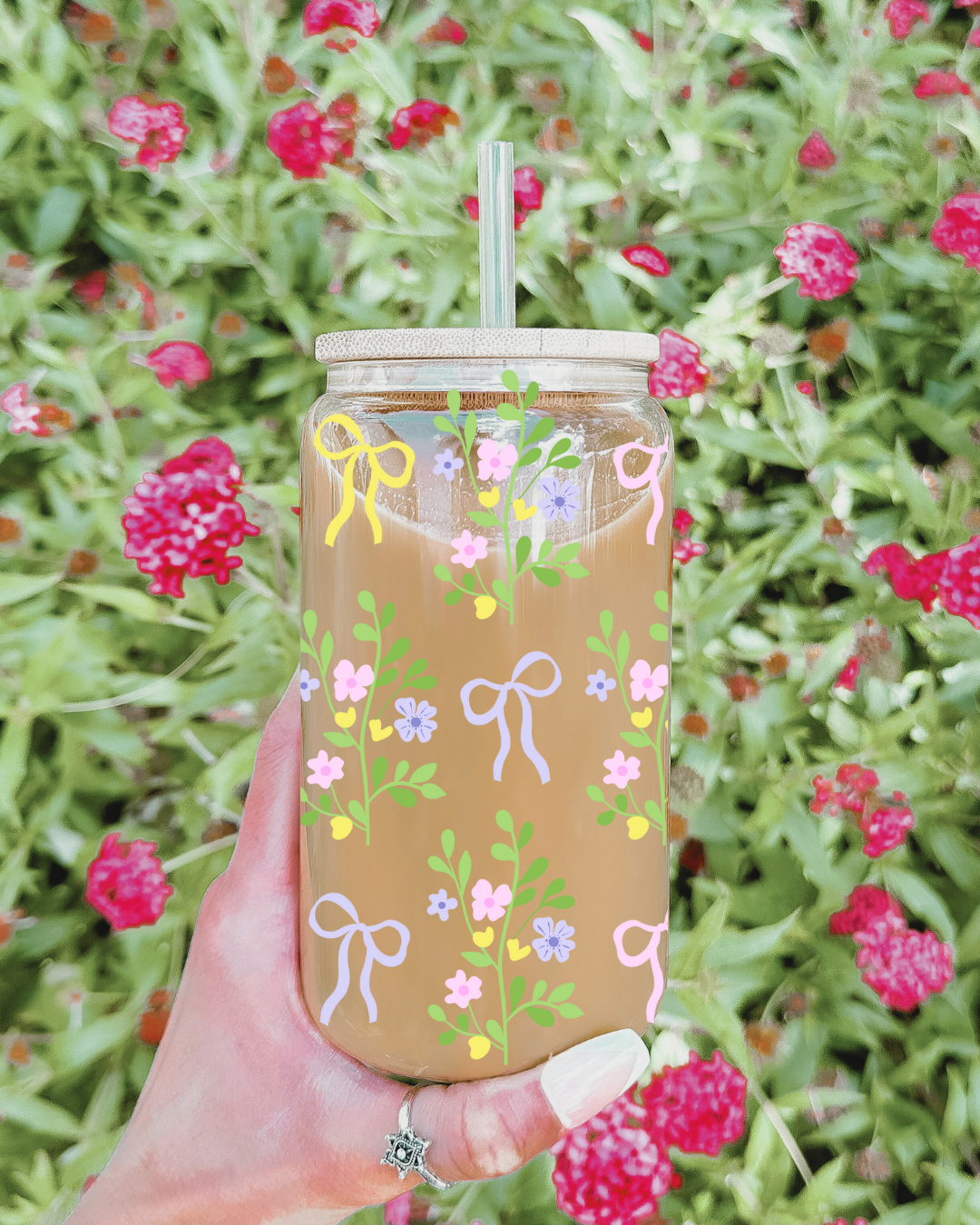 Spring Bows Glass Cup