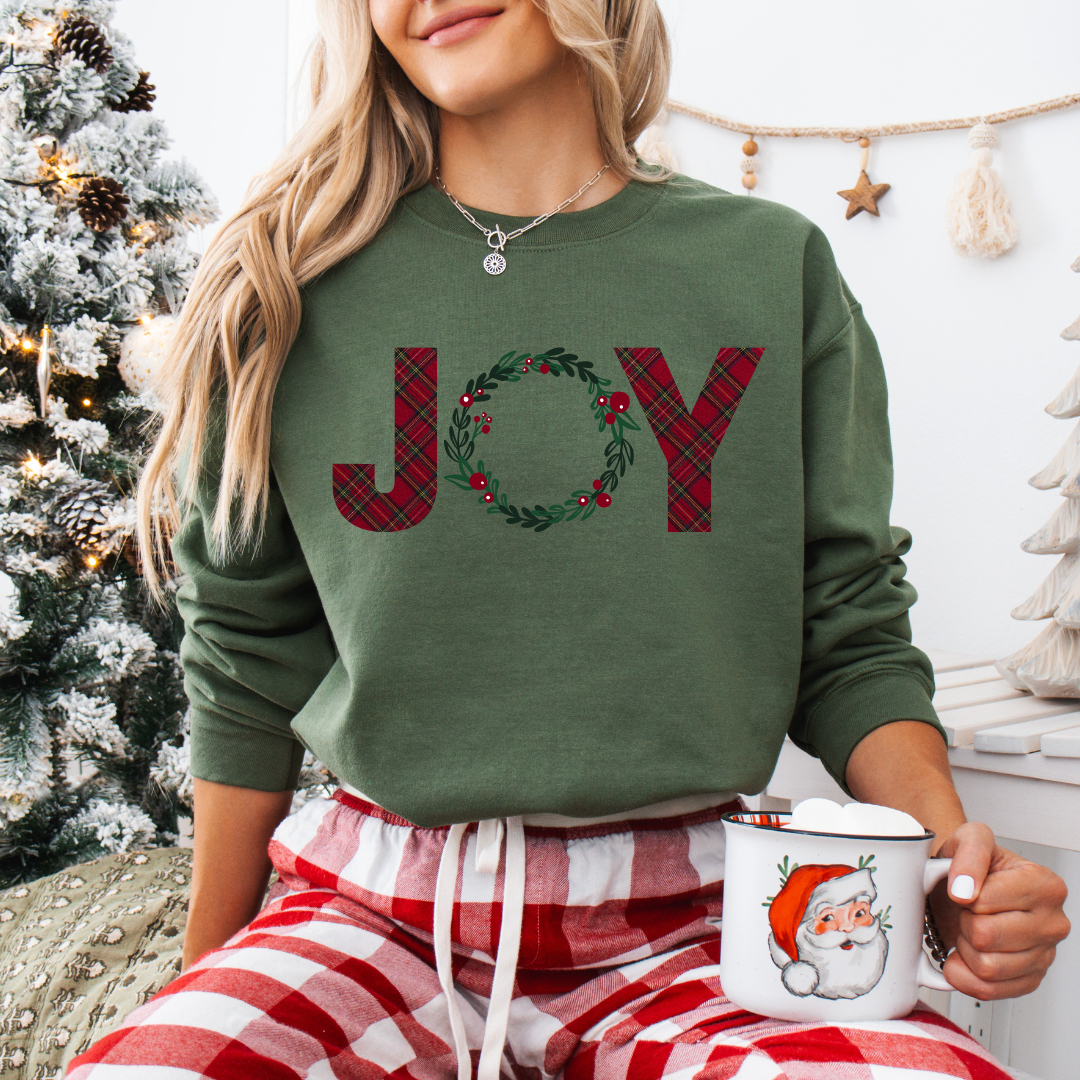 JOY Plaid Wreath Sweatshirt