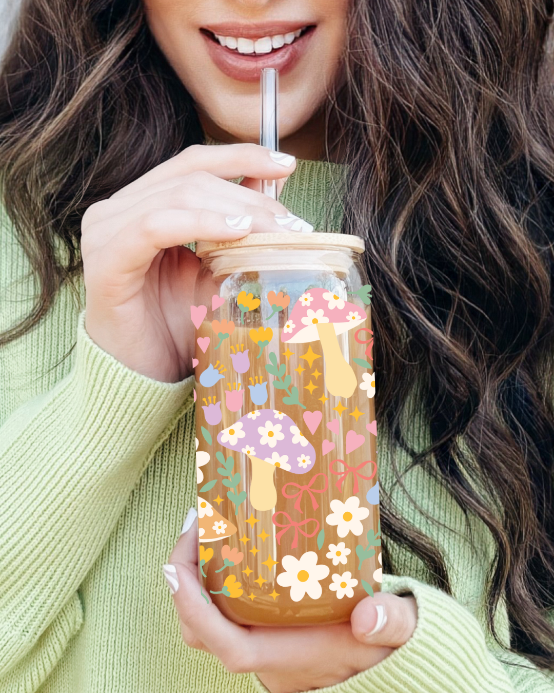 Mushroom Garden Glass Cup