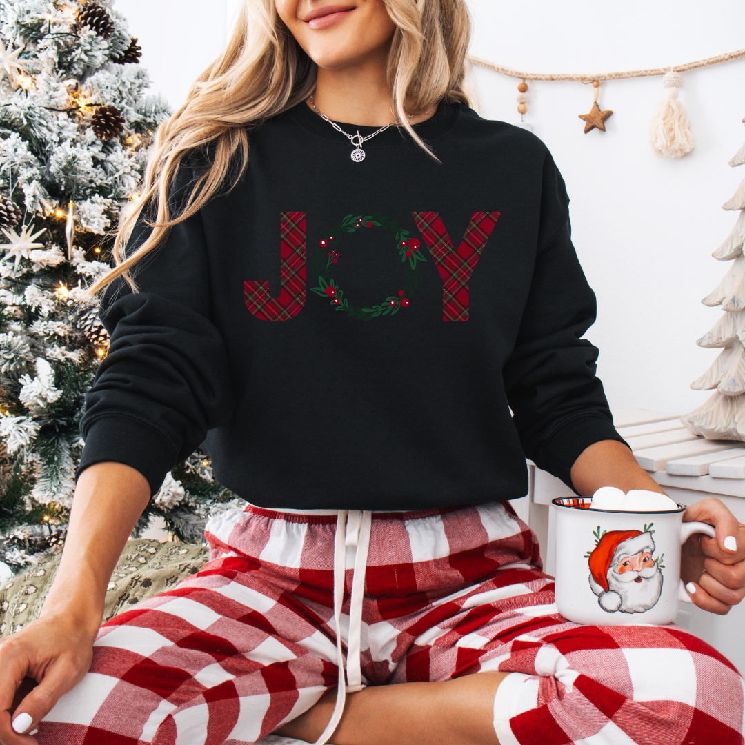 JOY Plaid Wreath Sweatshirt