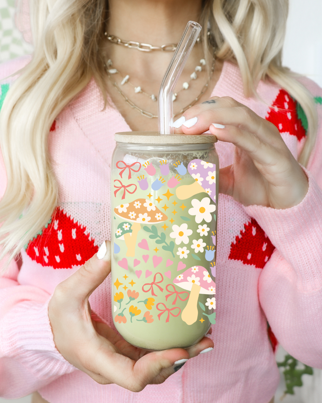 Mushroom Garden Glass Cup