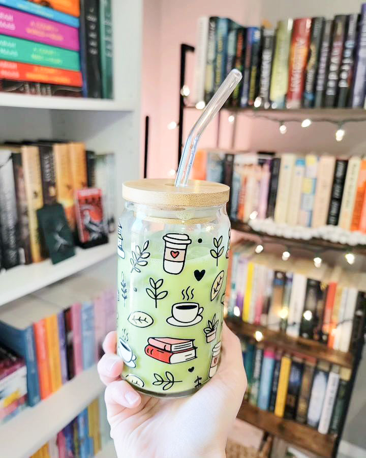 Books, Plants, & Coffee Glass Cup