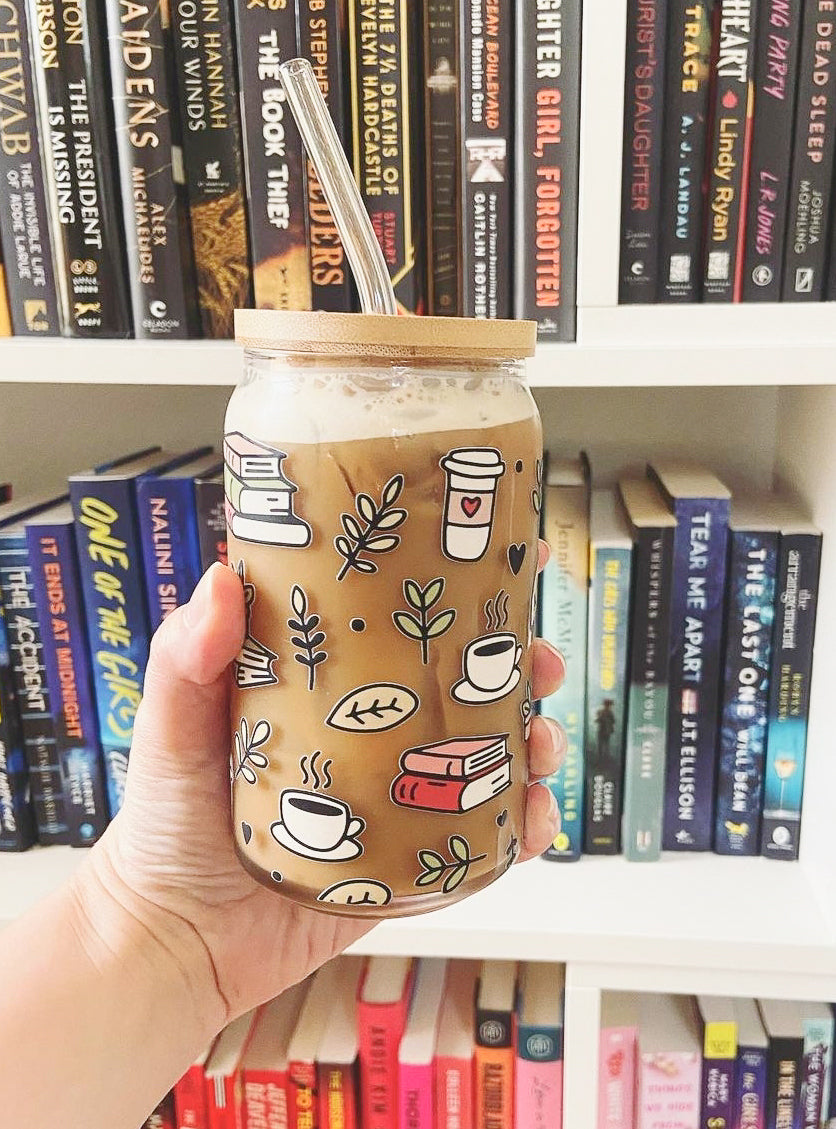 Books, Plants, & Coffee Glass Cup