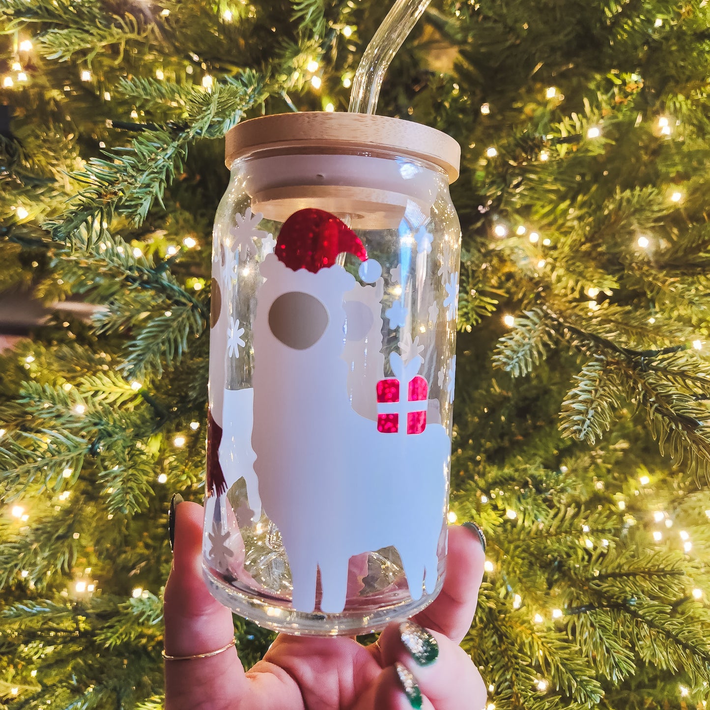 Holiday Llamas Glass Can Cup