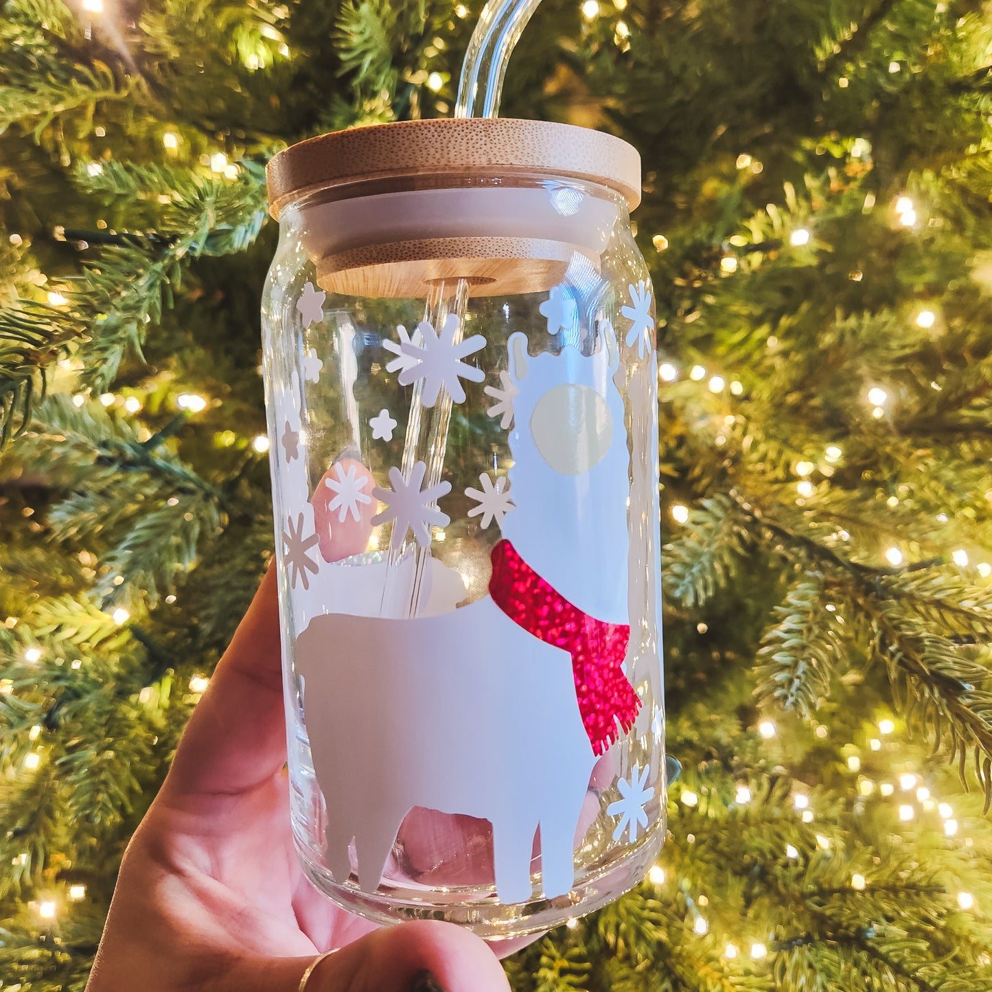 Holiday Llamas Glass Can Cup