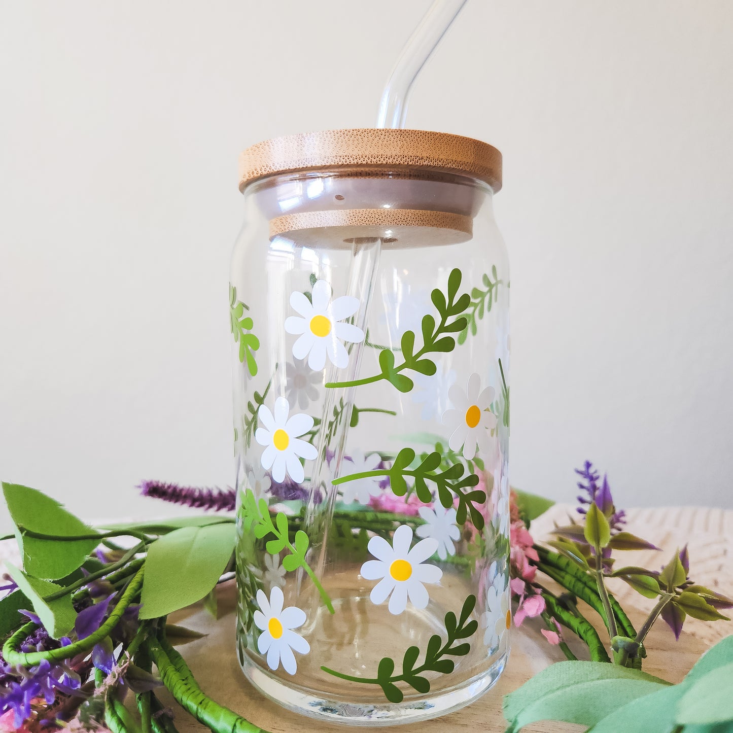 Spring Daisies Glass Cup