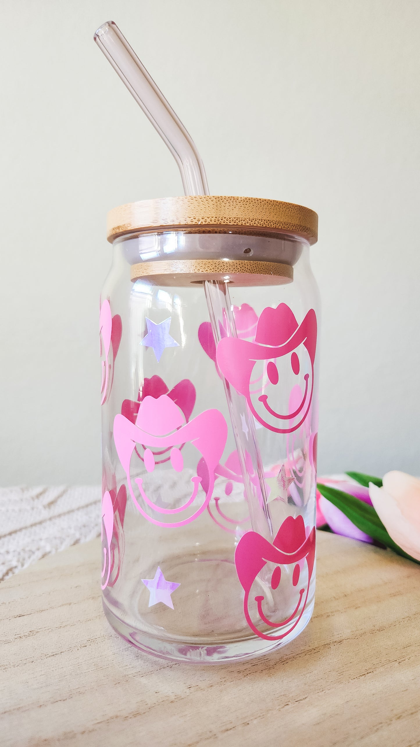 Cowgirl Smiley Glass Cup