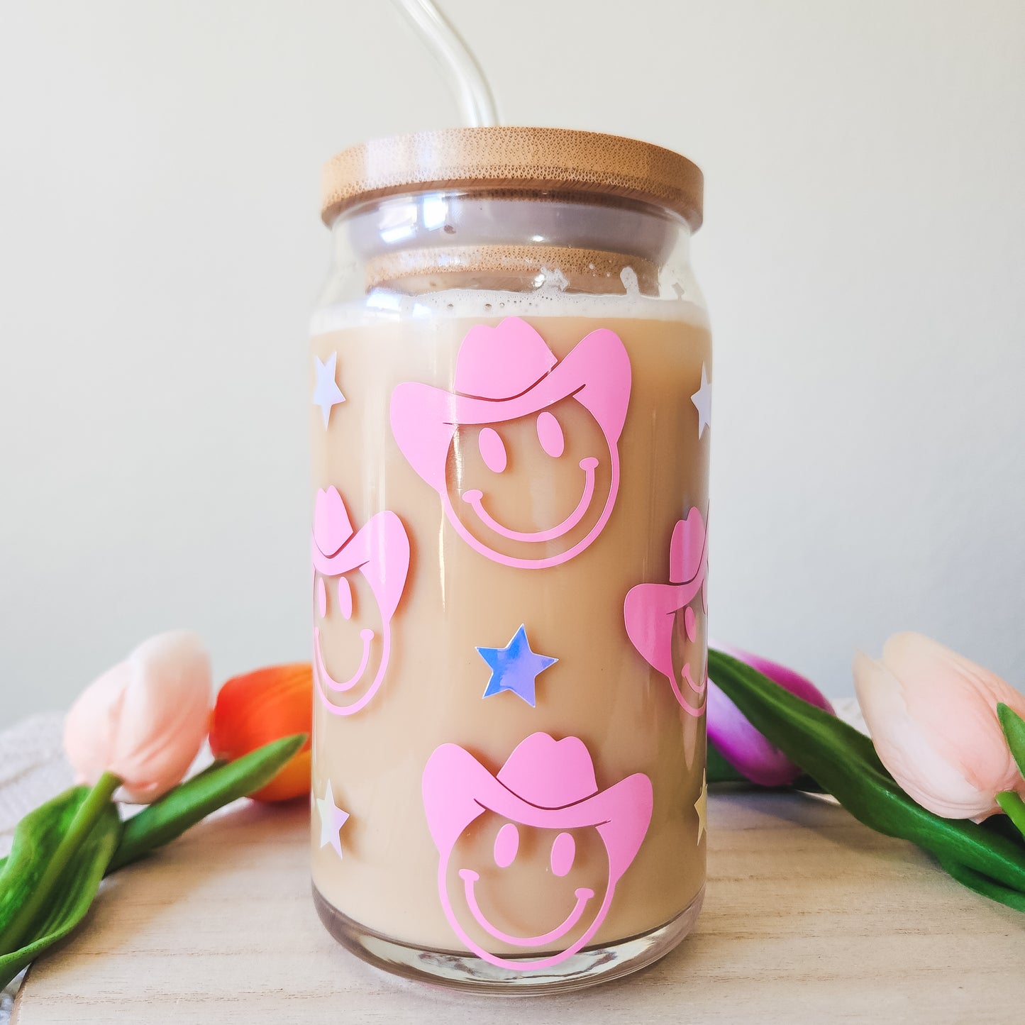 Cowgirl Smiley Glass Cup