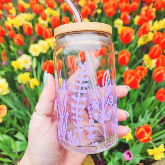 Floral Glass Can Cup