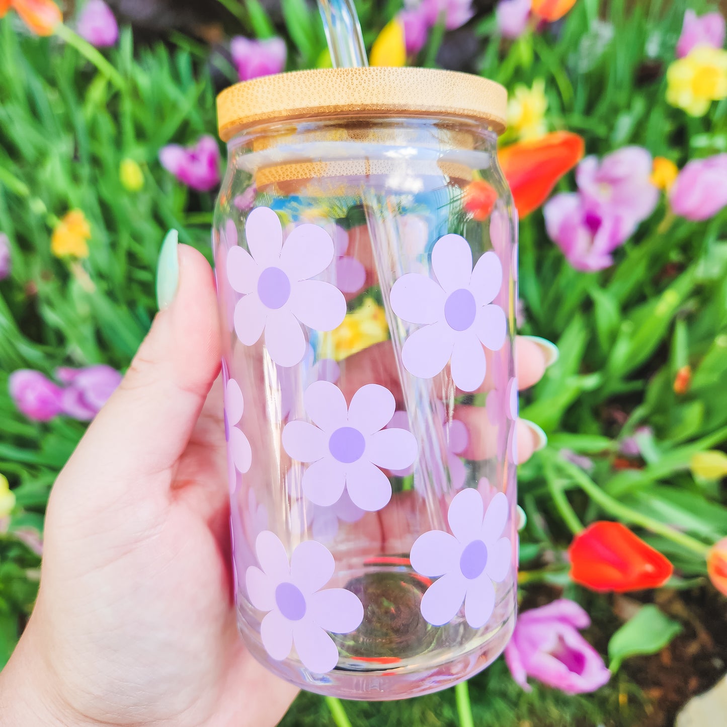 Retro Daisies Glass Cup