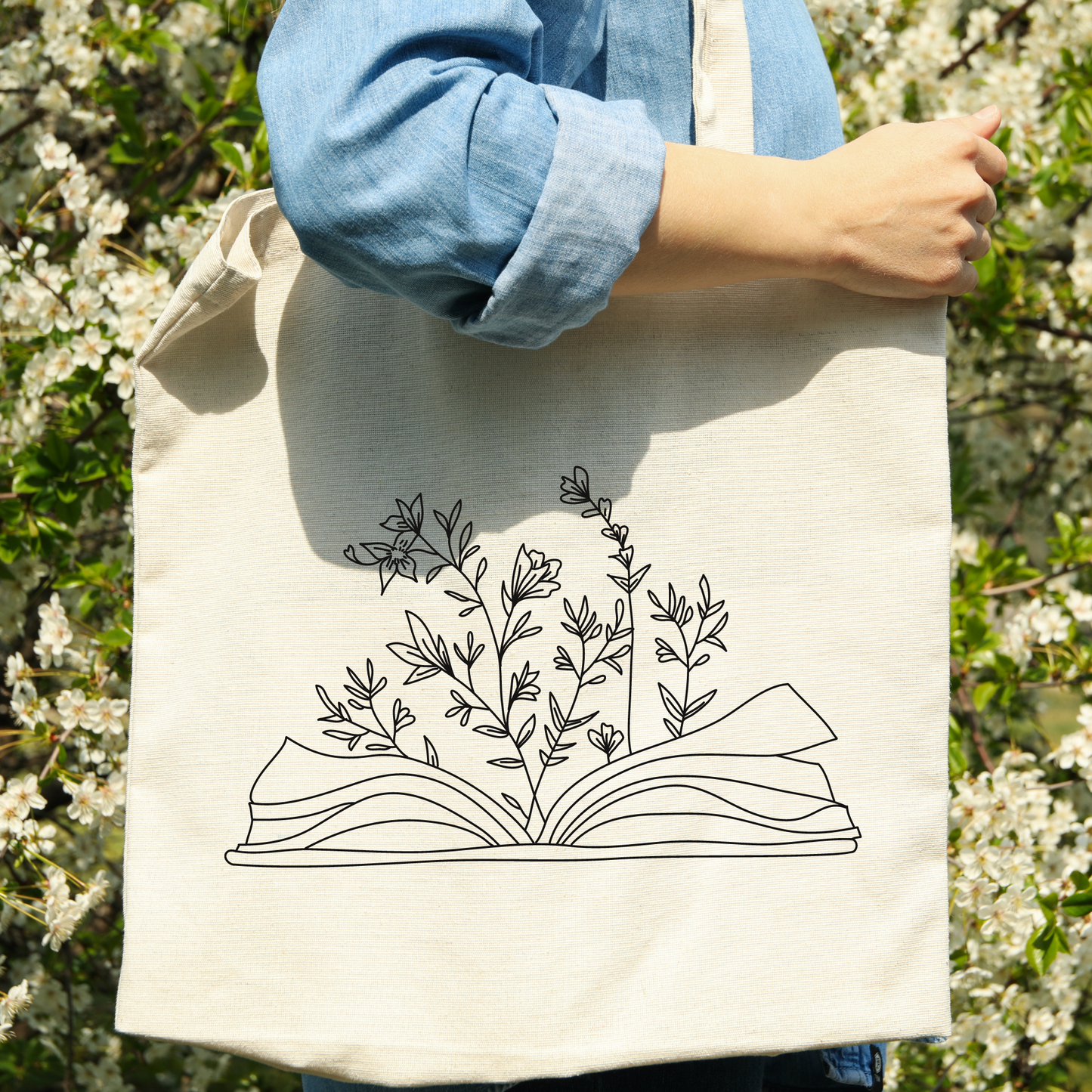 Wildflower Book Canvas Tote Bag