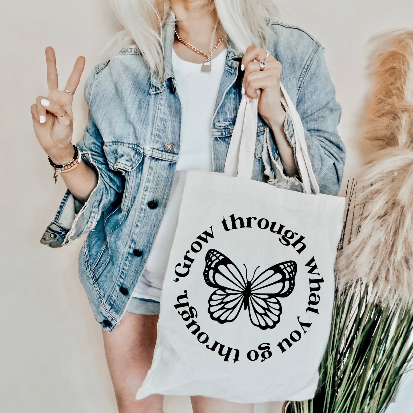 Grow Through What You Go Through Butterfly Tote Bag