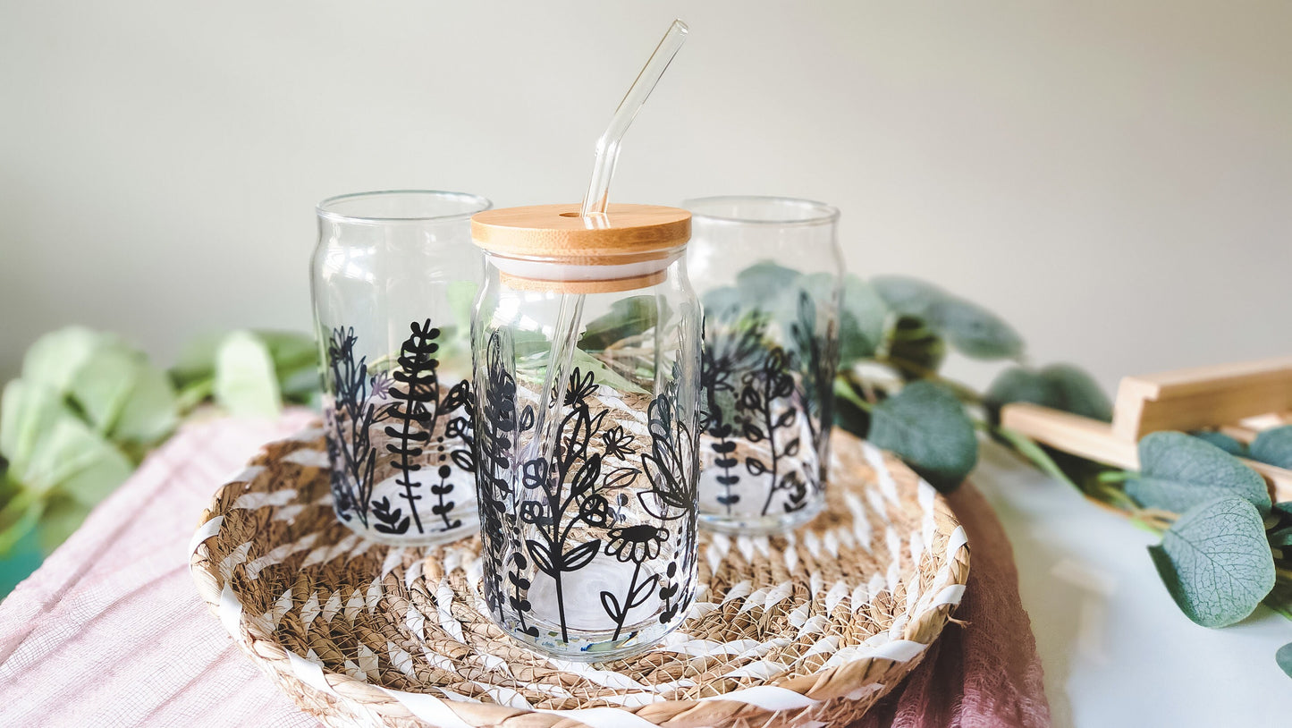 Floral Glass Can Cup