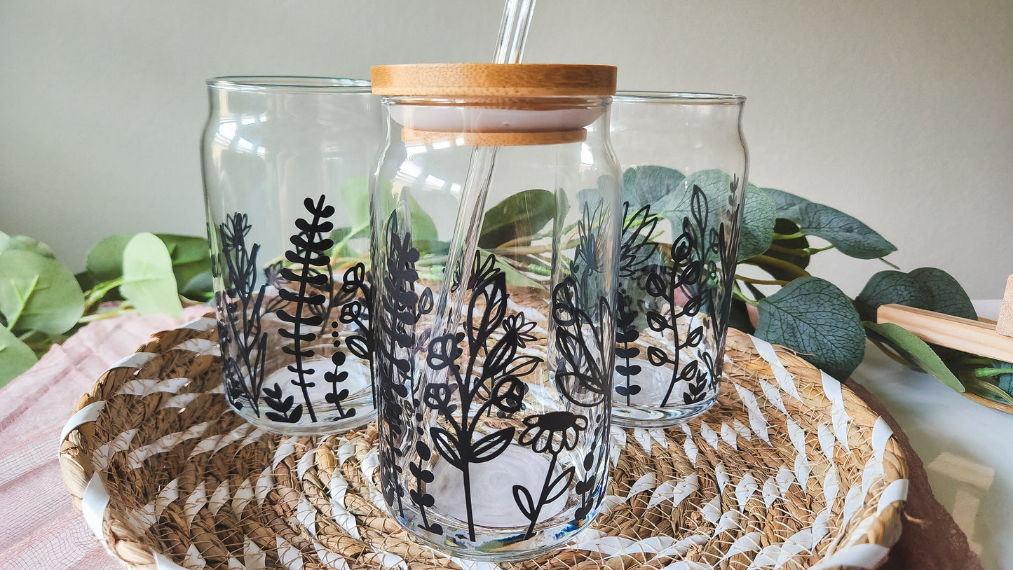 Floral Glass Can Cup