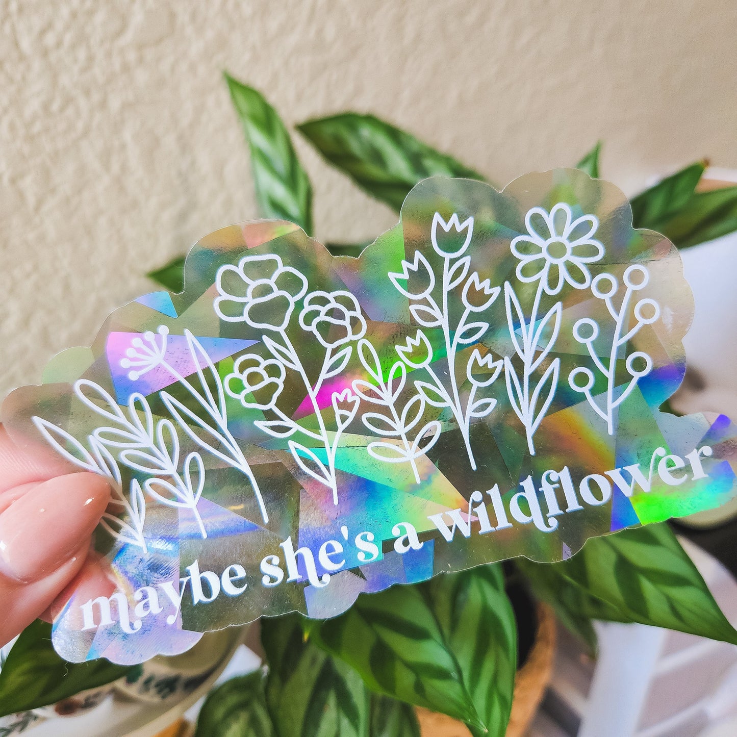 Maybe She's A Wildflower Rainbow Suncatcher Sticker