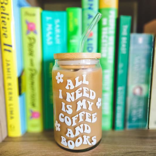 Coffee & Books Glass Can Cup