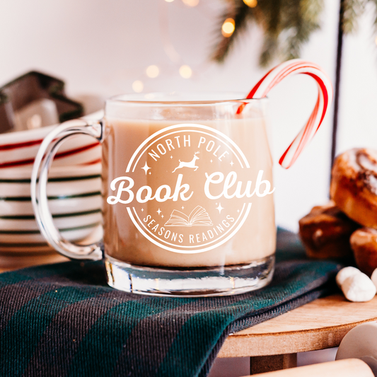 North Pole Book Club Glass Mug