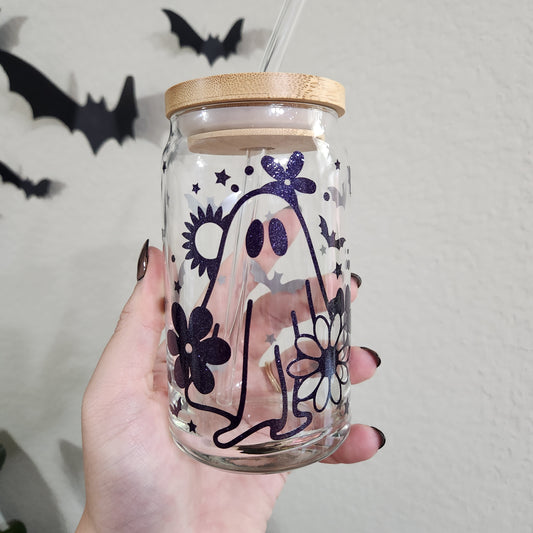 Retro Ghost Navy Glitter Cup