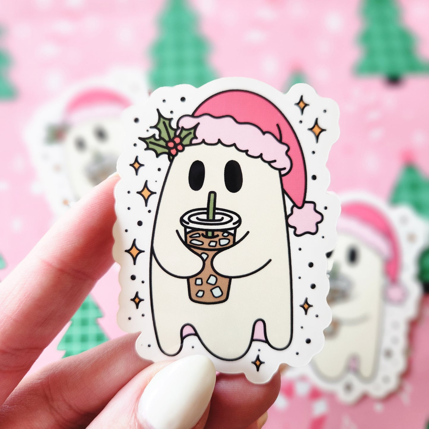 Christmas Ghostie & Iced Coffee Sticker