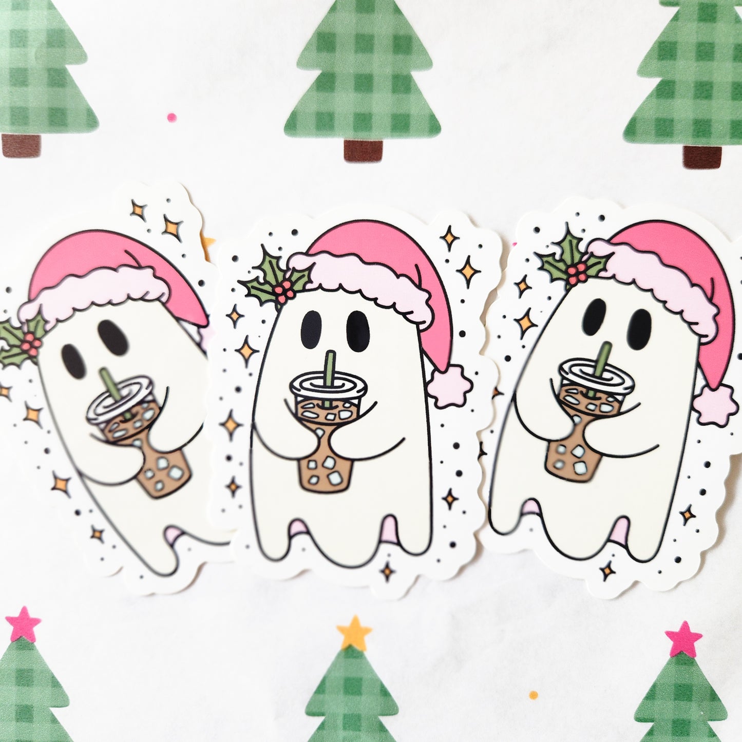 Christmas Ghostie & Iced Coffee Sticker