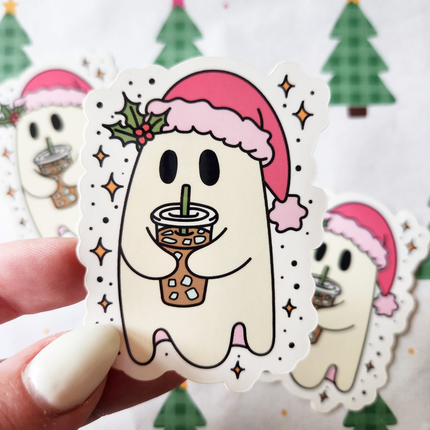 Christmas Ghostie & Iced Coffee Sticker