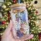 Blue Glitter and White Snowflakes Glass Cup