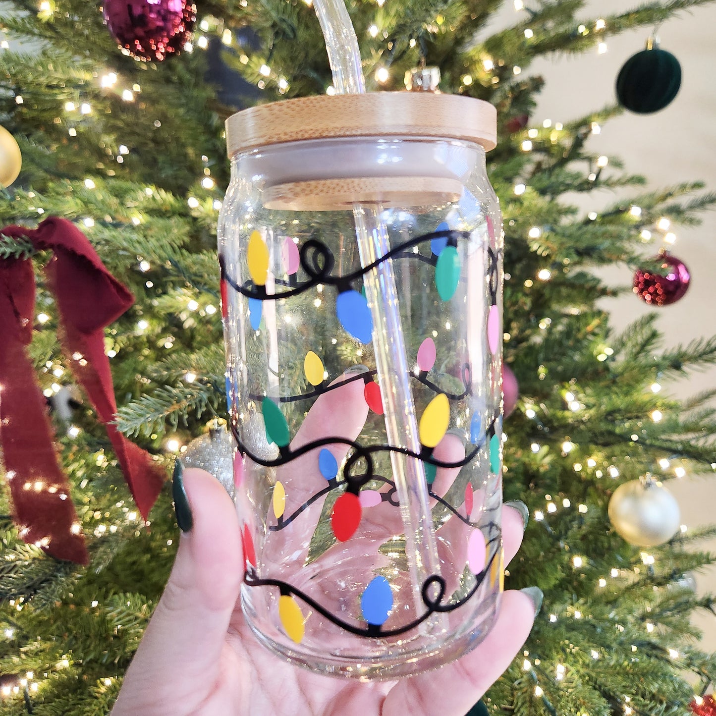 Christmas Lights Glass Cup