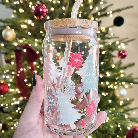 Pastel Christmas Trees Glass Cup